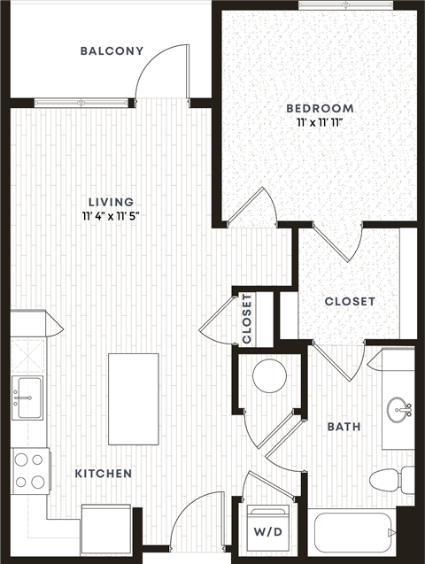 Floor plan for 1 bed, 1 bath, 693 sqft